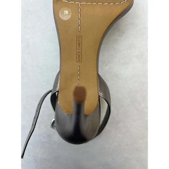 Vince Camuto Silver Heels Dress Sandals Square Toe Ankle Strap Size 7 - Picture 6 of 6